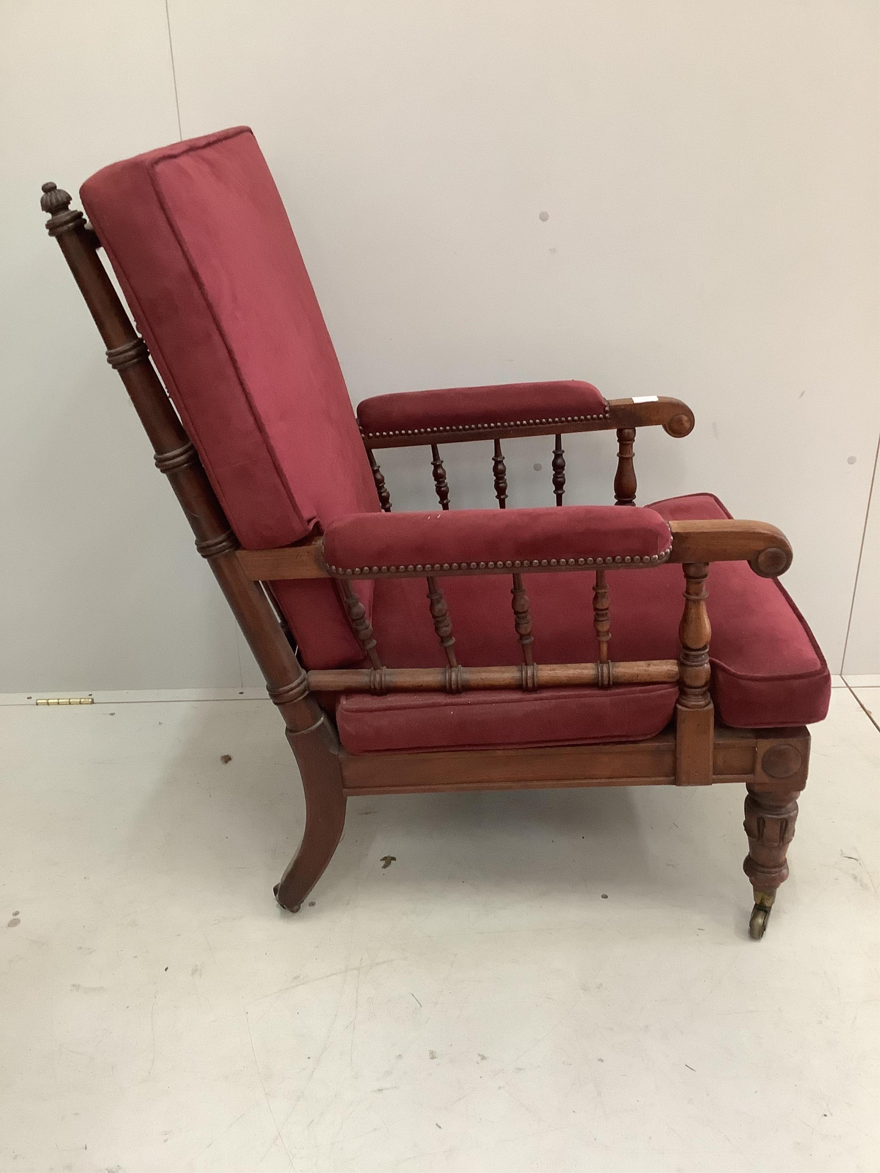 A William IV upholstered mahogany library chair, width 64cm, depth 72cm, height 104cm. Condition - good